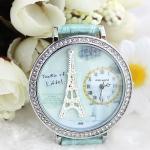 Polymer clay cartoon rhinestones romantic Paris Crystal Tower retro watch