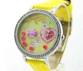Cute Rhinestone Trim Polymer Clay Watch