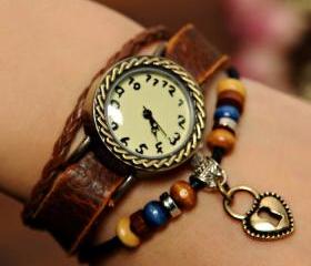 Retro Handmade Heart Bracelet Watch