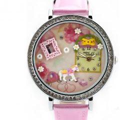 Pink Lovely Whitehorse Floral Polymer clay Watch