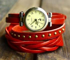 fashion woven rivets leather 3 circles retro watch