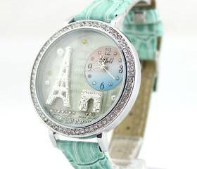 Fashion Eiffel Tower rhinestone trim Watch