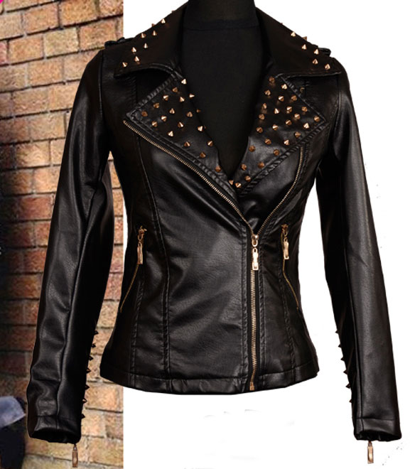Punk Style Black PU Leather Rivet Jacket on Luulla